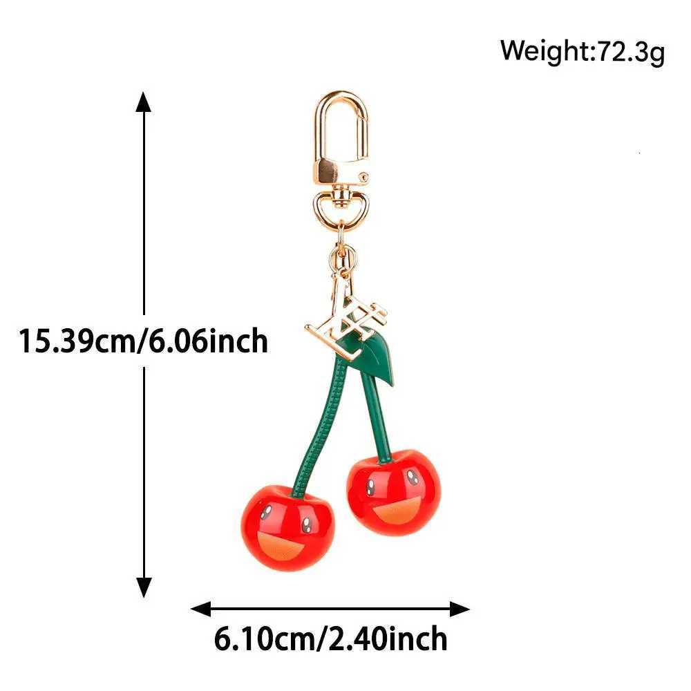 Fashionable Red Cherry Resin Keychain Smiley Face Bag Pendant Womens Backpack Accessory Dangle Keyring Y250815