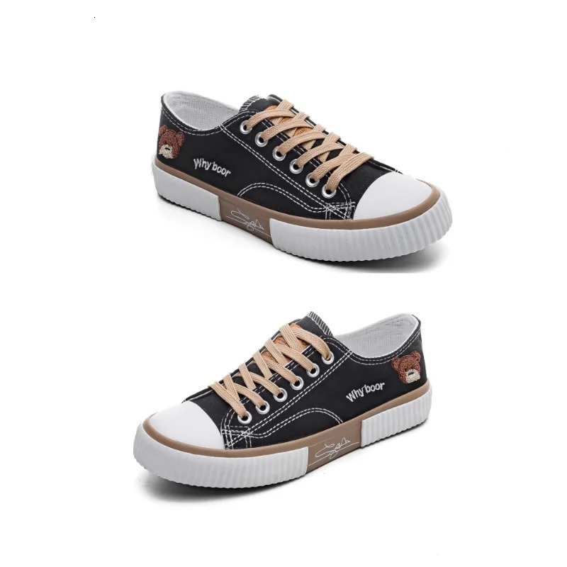 Bear Canvas Womens Shoes Korean Dry Breathable Fashion Trend Versatile Casual Board Shoes Large Size Cookie Shoes 250809