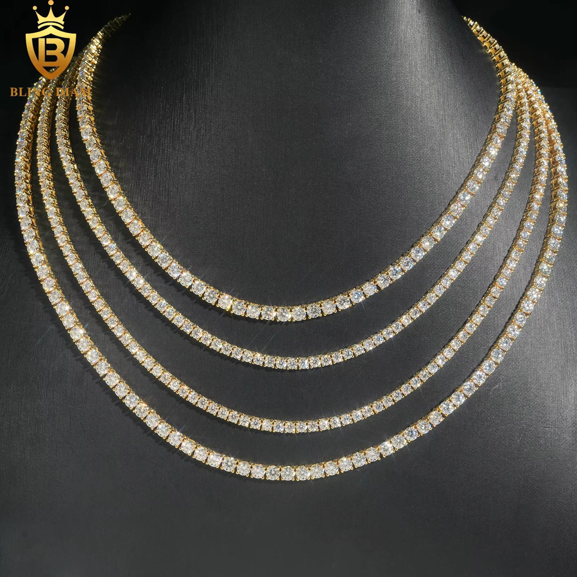 3mm 4mm Blingdiam Jewelry Wholesale Factory Low Price 925 Silver Gold Plated Vvs Mossanite Iced Out Tennis Chain