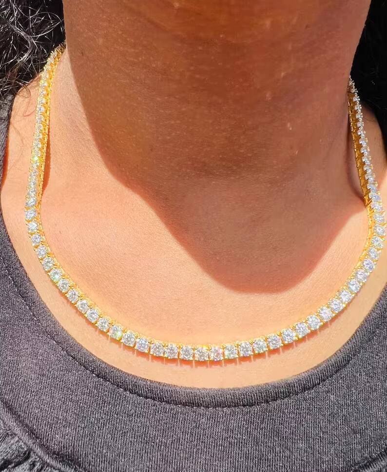 Master Rocks Jewelry Hip Hop Necklace 14k Solid Gold Iced Out 4MM VVS Moissanite Tennis Chain