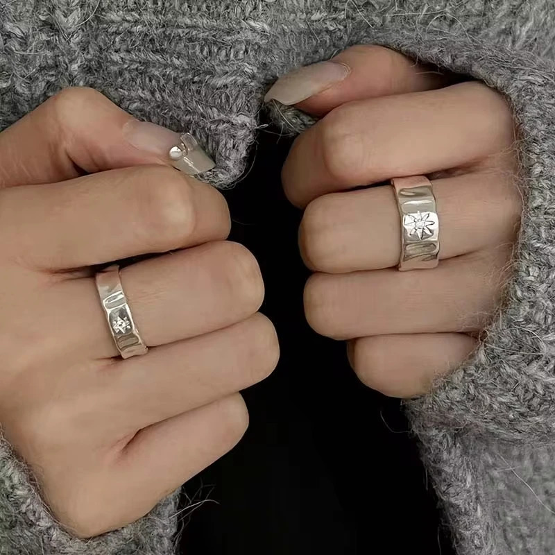 2pcs Y2K Shiny Star Opened Rings for Men Women Hiphop Zircon Stainless Steel Ring Punk Unisex Couple Party Jewelry 250811