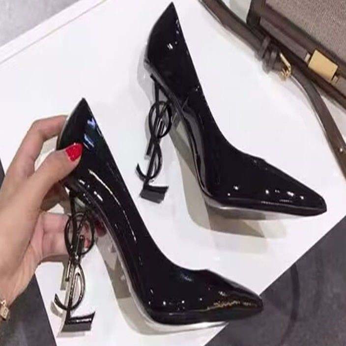 High heels designer shoes elegant luxury black sloping hollow buckle heel height increasing slimming professional temperament shoes paired skirts lady