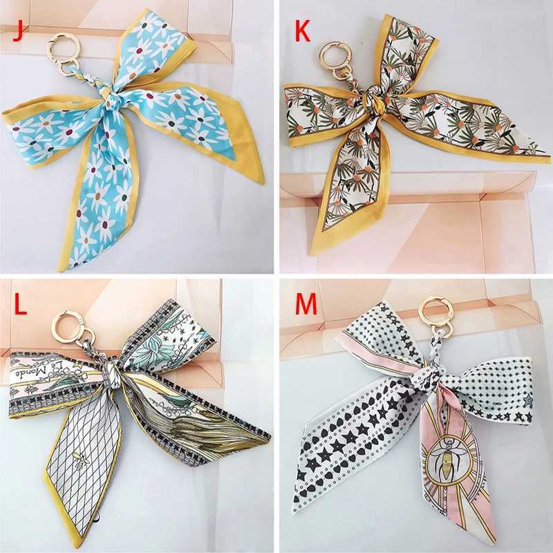 Camellia Silk Scarf Keychain for Women Woven Knot Pendant Girls Bag Ribbon Bowknot Pendants Car Key Chain Handbag Key Ring Gifts Y250815