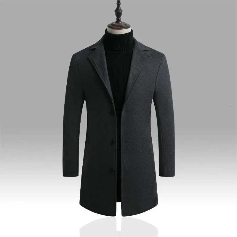 Thickened Cotton Mens Woolen Coat Korean Style Slim Fit Mid-Length Windbreaker Fashionable Casual Outerwear for Autumn Winter W250815