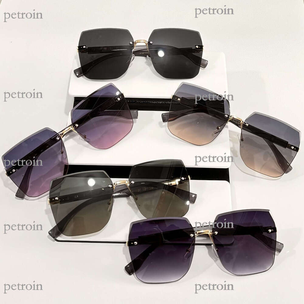 New Large Frame Polygonal No-Makeup Internet Celebrity for Women, High-End Luxury Gradient Rimless Glasses Sunglasses