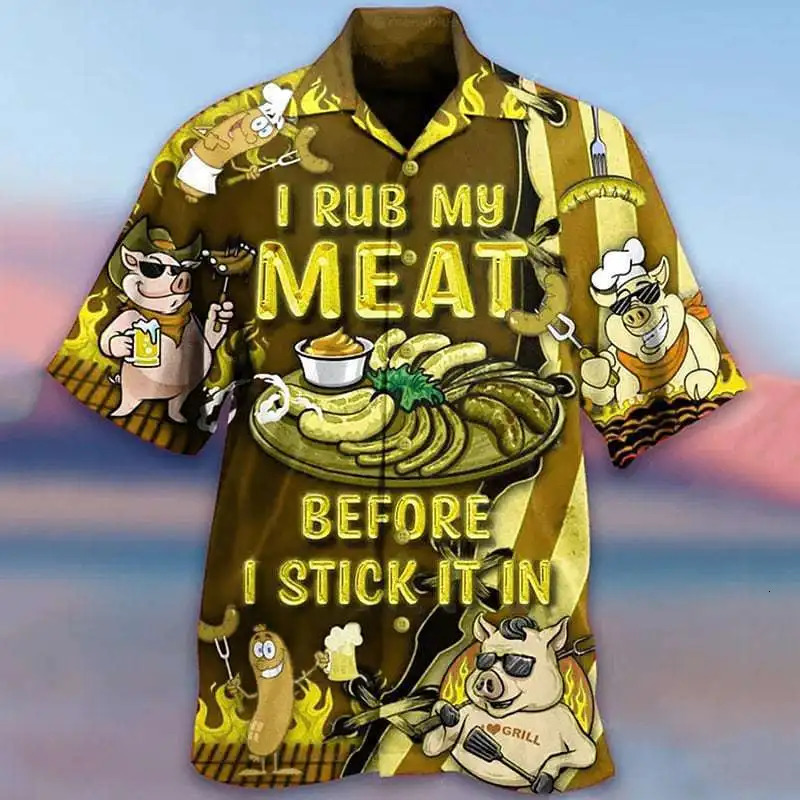 2024 Summer Mens Beach Shirt Cartoon Fruit 3D Printed Cuban Collar Short Sleeve Hawaiian Vacation Top Large Size Affordable 250804