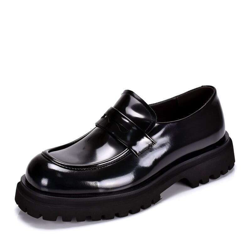 Thick Soled Loafers, Korean Version, Casual Trendy. First Layer Cowhide, One Step Shiny Leather, Comfortable And