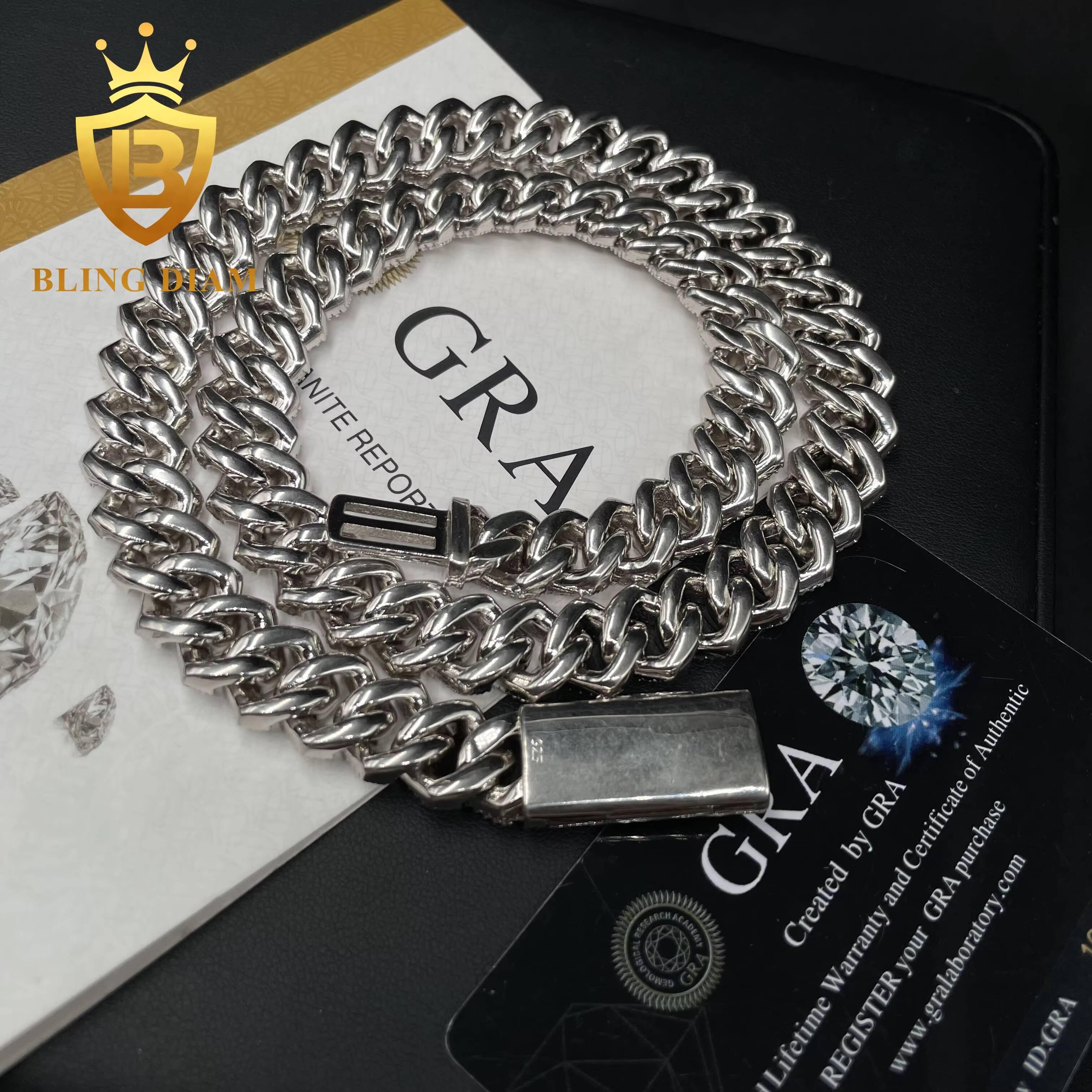 Wholesale Price 14mm Hip Hop Jewelry Diamond GRA Certified Moissanite Iced Out Cuban Link Chain S925 Necklace