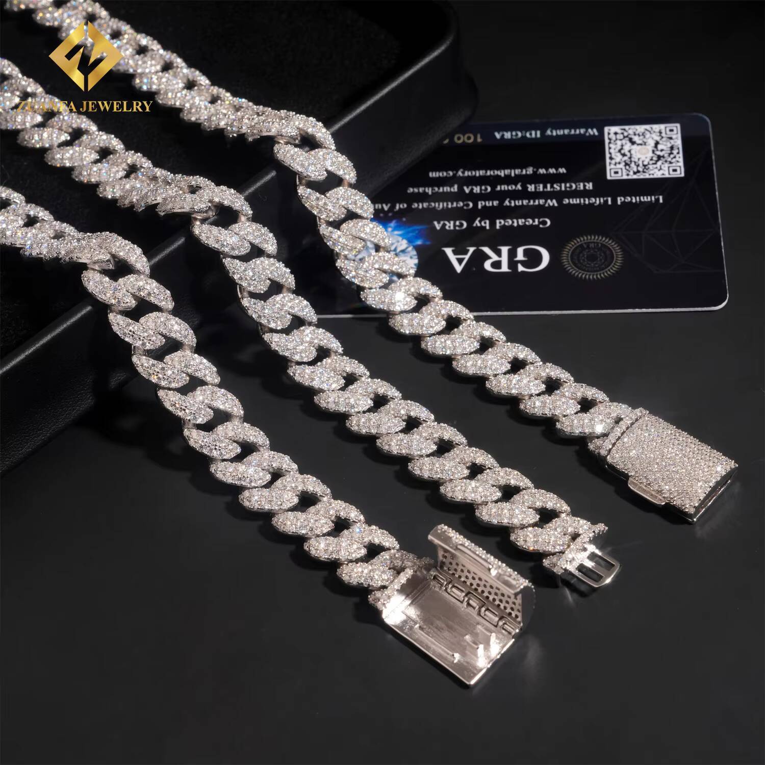 High Quality Jewelry Hip Hop Style Custom Iced Out Diamond 925 Silver 13mm 2 Rows VVS Moissanite Cuban Link Chain Necklace