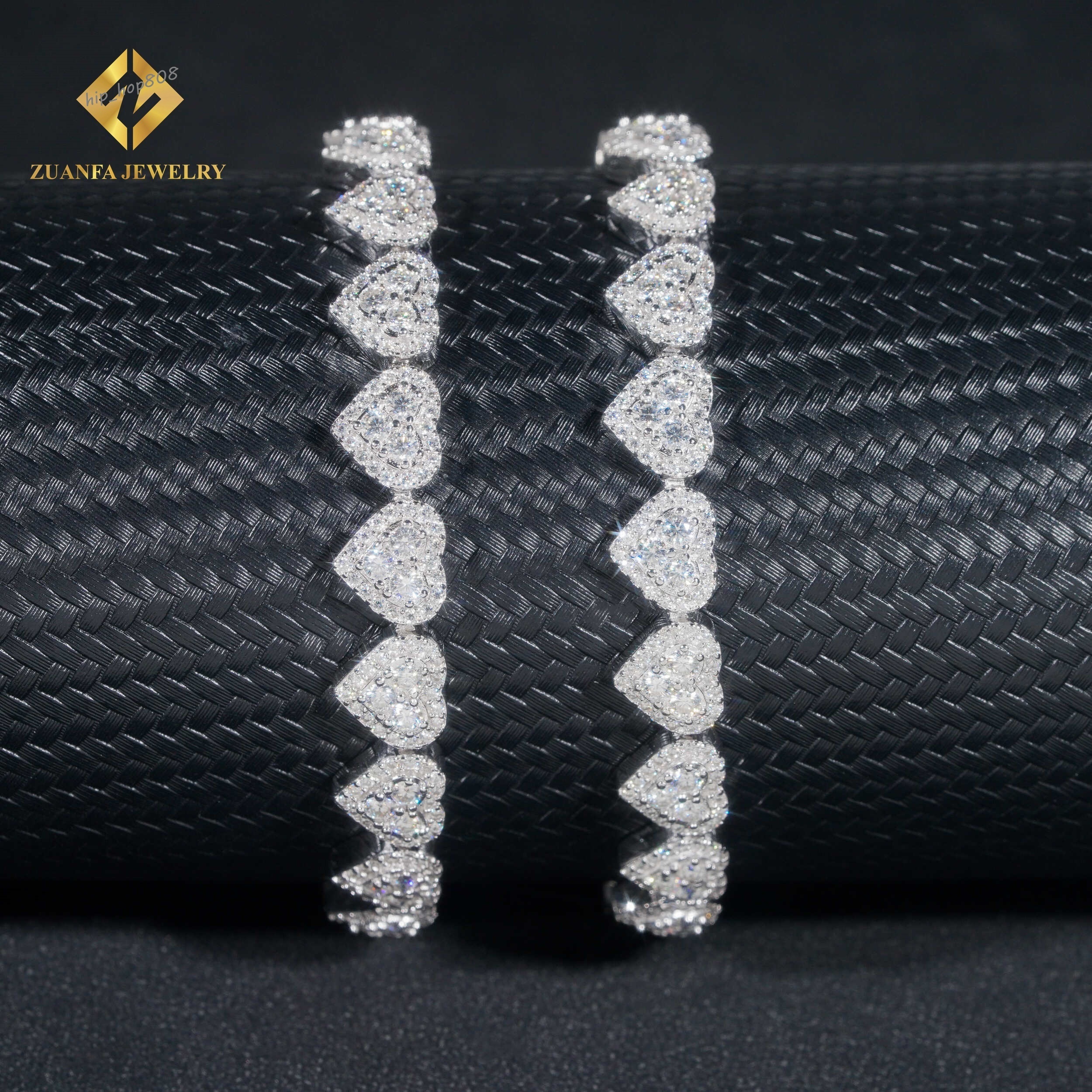 Fashion Jewelry Iced Out Hip Hop 925 Sterling Silver White Gold VVS1 Moissanite Diamond Cluster Heart Shape Hip Hop Bracelet