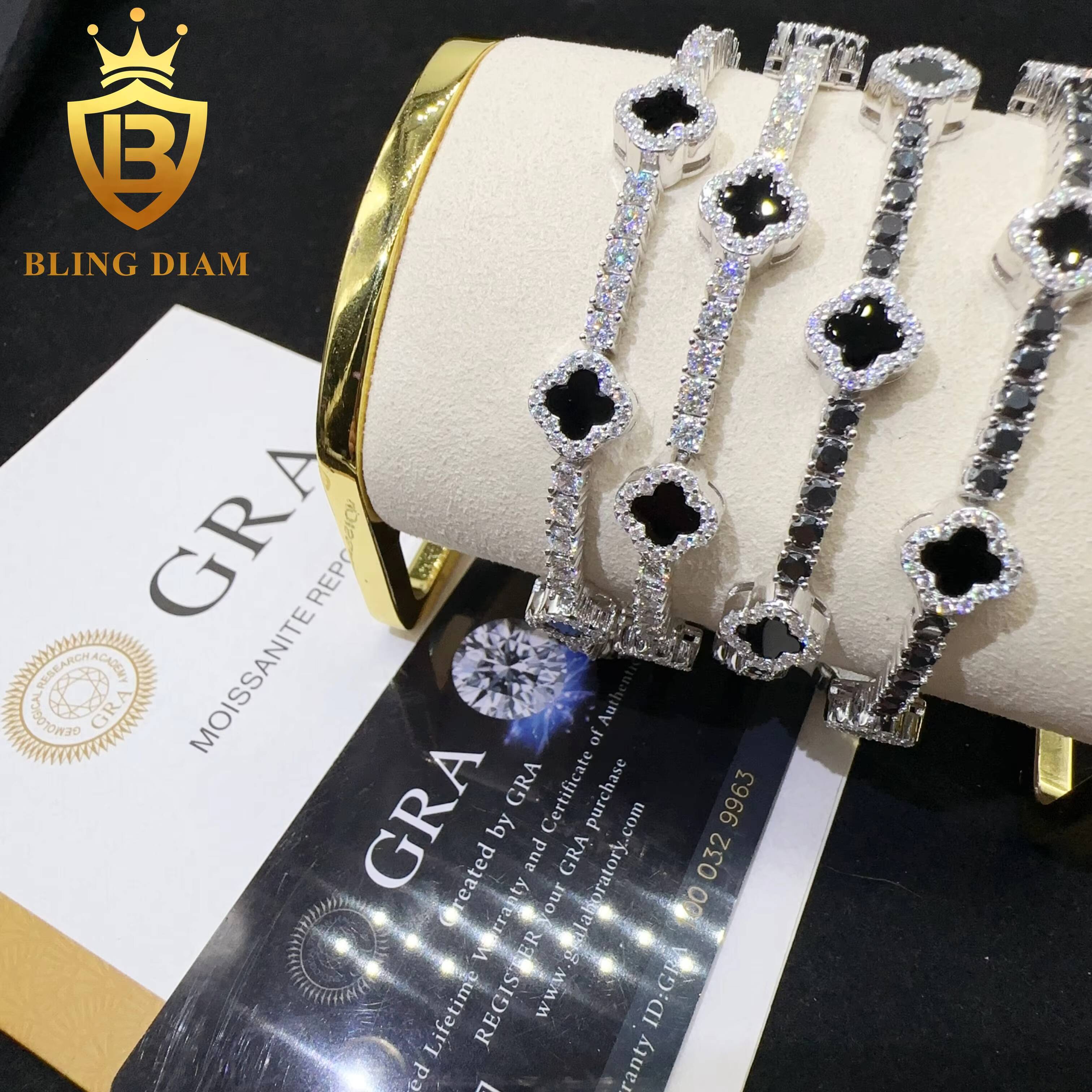 High Quality 925 Sterling Silver Diamond VVS Moissanite Tennis Bracelet Fashionable Hip Hop Iced Out Clover Bracelet
