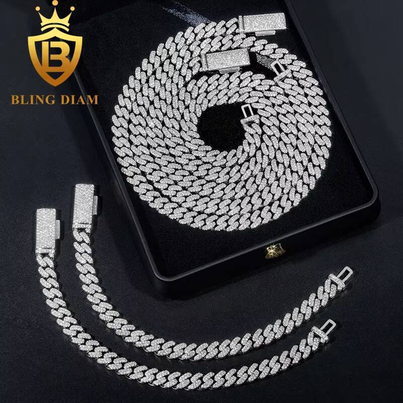Cheap Price 8mm Classic Moissanite Diamond Cuban Chain Necklace RapperJewelry925 Silver Iced Out Hip Hop Cuban Link Chain