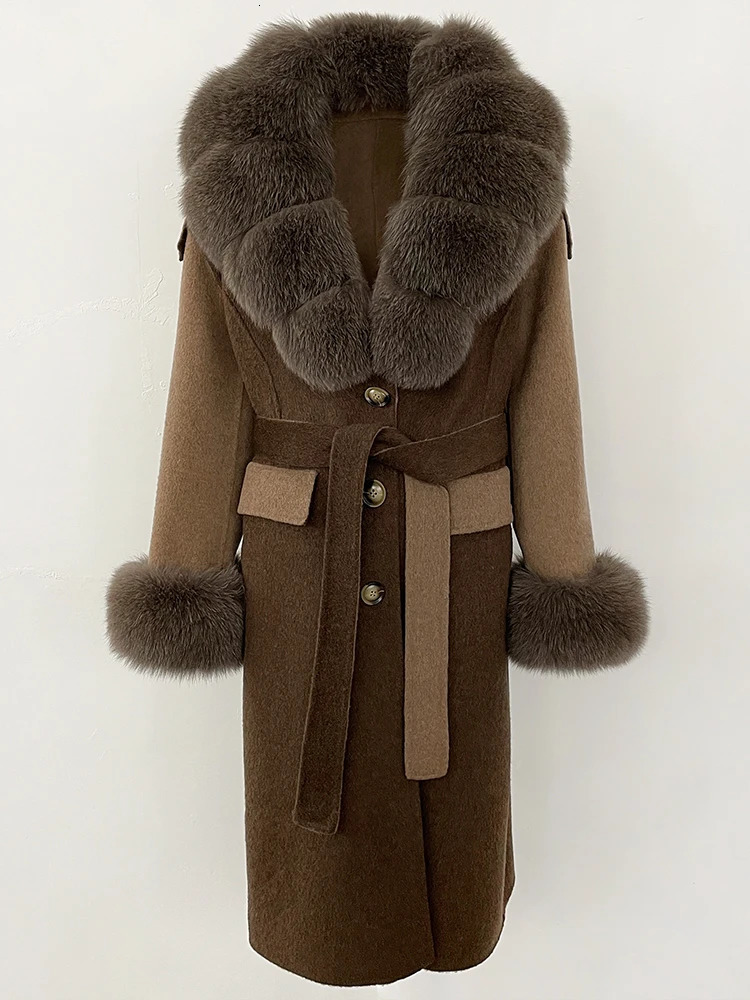 OFTBUY Patchwork Double-faced Cashmere Wool Jacket Fox Fur Collar Woolen Coat Female Fashion Fur Winter Clothes Women 250811