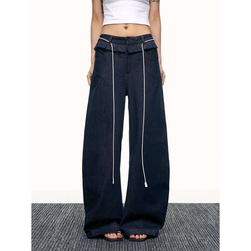 Retro Street Style Wide Leg Niche Design Floor Length Pants High Waisted Loose Jeans For Women