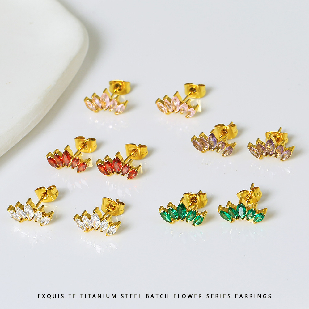Red Petal Zircon for Women Fashion Versatile High-end Titanium Alloy Stainless Beach Steel Earrings Eco-friendly Color Jewelry for Women