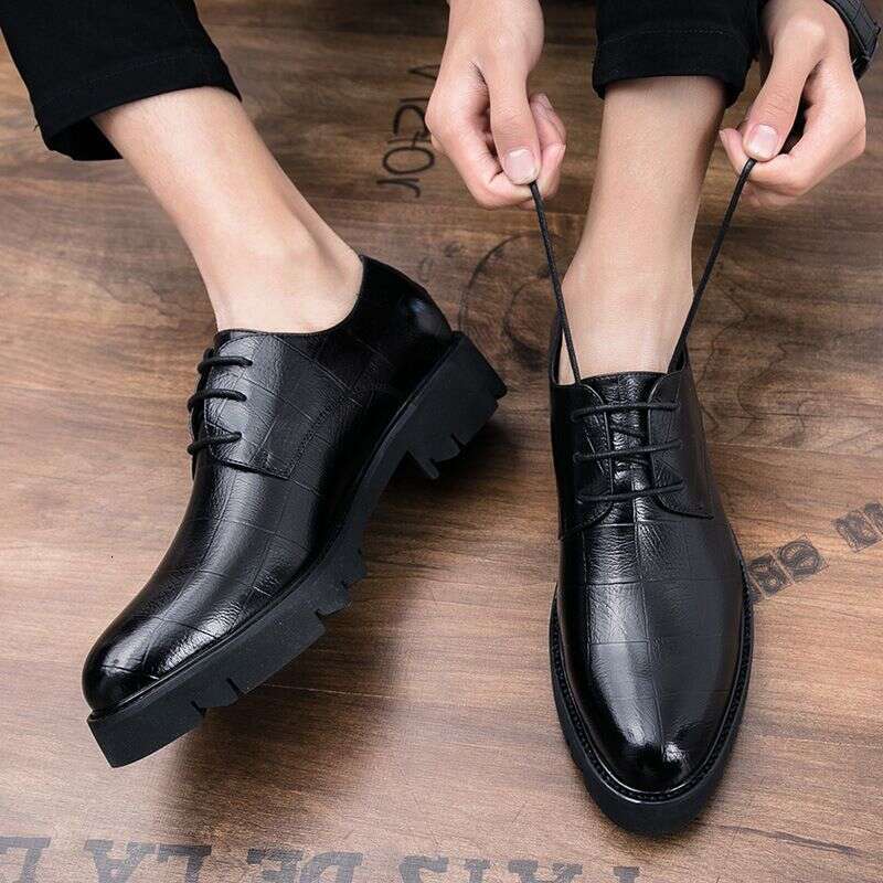 2024 Spring And Autumn Thick-Soled Plaid Casual Men's Shoes Soft Leather Hairstylist Lace-Up British Style