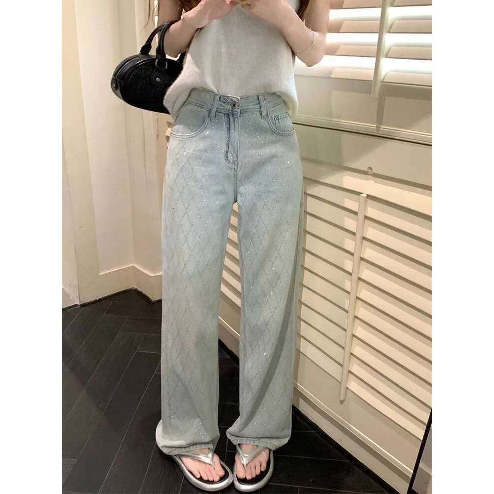 Women Blue Baggy Plaid Jeans Vintage Y2k Cowboy Pants Haruku Aesthetic Denim Trousers Trashy Japanese 2000s Style Clothes 2024