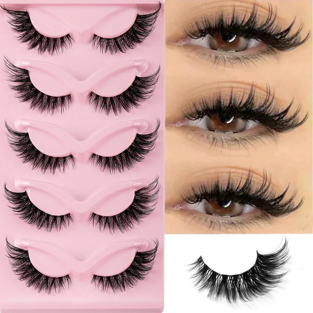 5 Pairs Cat Eye Lashes Faux Mink Eyelashes Natural long Manga Winged End Elongated Makeup 250811