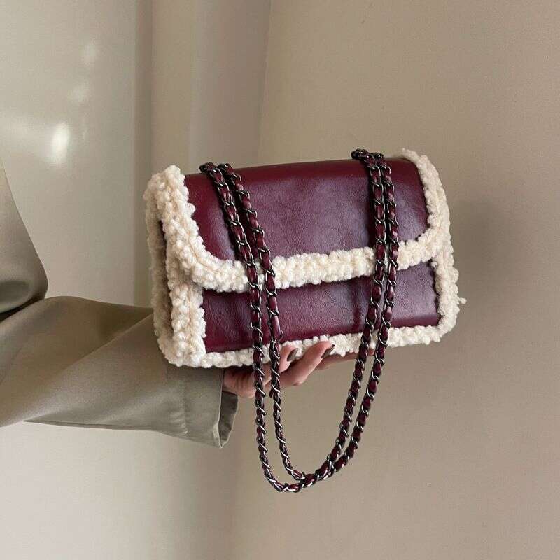 Popular Plush Fashion Advanced Chain Shoulder Simple Retro Diagonal Small Square Bag