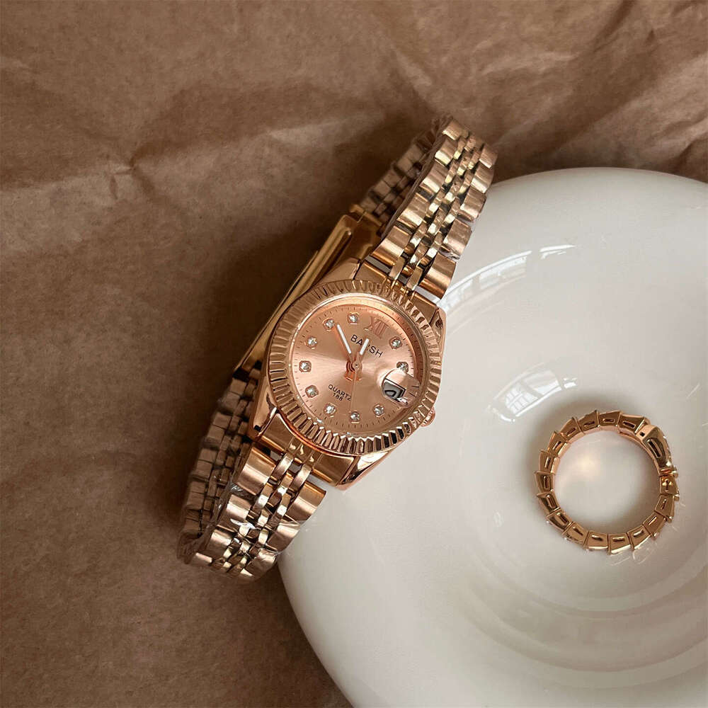 Gold Steel Round Dial Diamond Strap Calendar Casual Quartz Women's Designer Watch for Women TK Hot-Selling Model