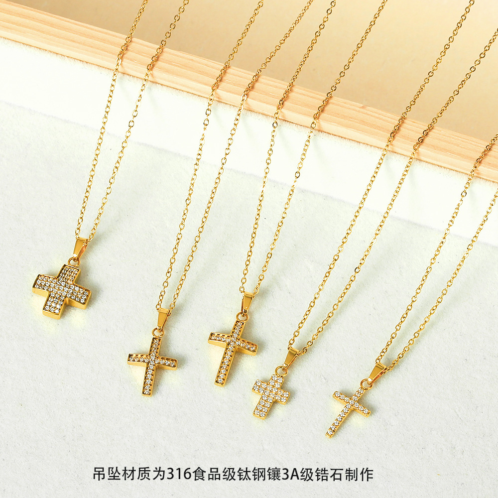 Titanium Cross Non-Fading Jewelry for Women Light Niche High-End Feel Stainless Steel Zircon Necklace Pendant Jewelry for Women