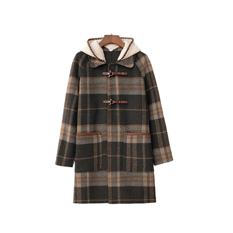 Women's College Style Plaid Pattern Coat for Fall/Winter with Hood - Classic Retro Design