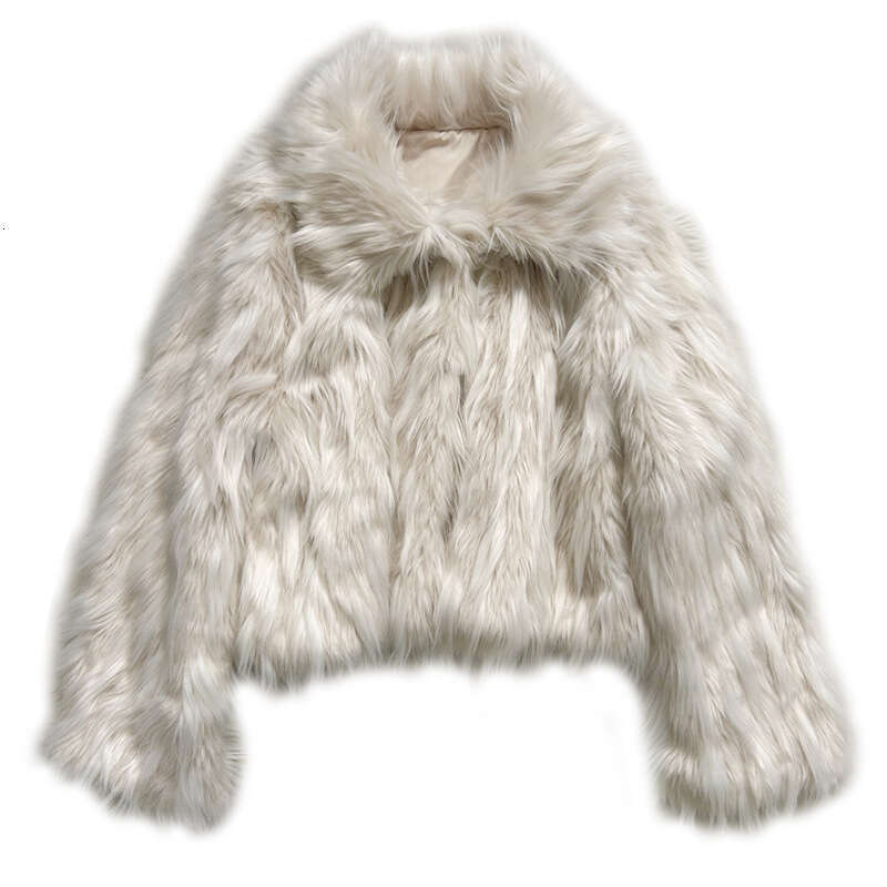 Imitation Fur Coat Women's Winter plus size Short Top Loose Single-breasted Colorblock Lapel Thickened Plush Coat Women