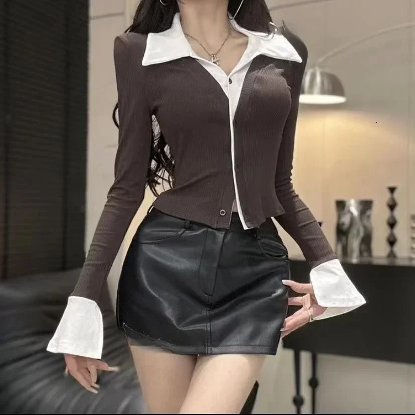 Polyester Woman Tshirt Long Sleeve Sexy Crop Top Polo Neck T Shirt for Women Shirts Basic In Trend Clothes Youth 250814