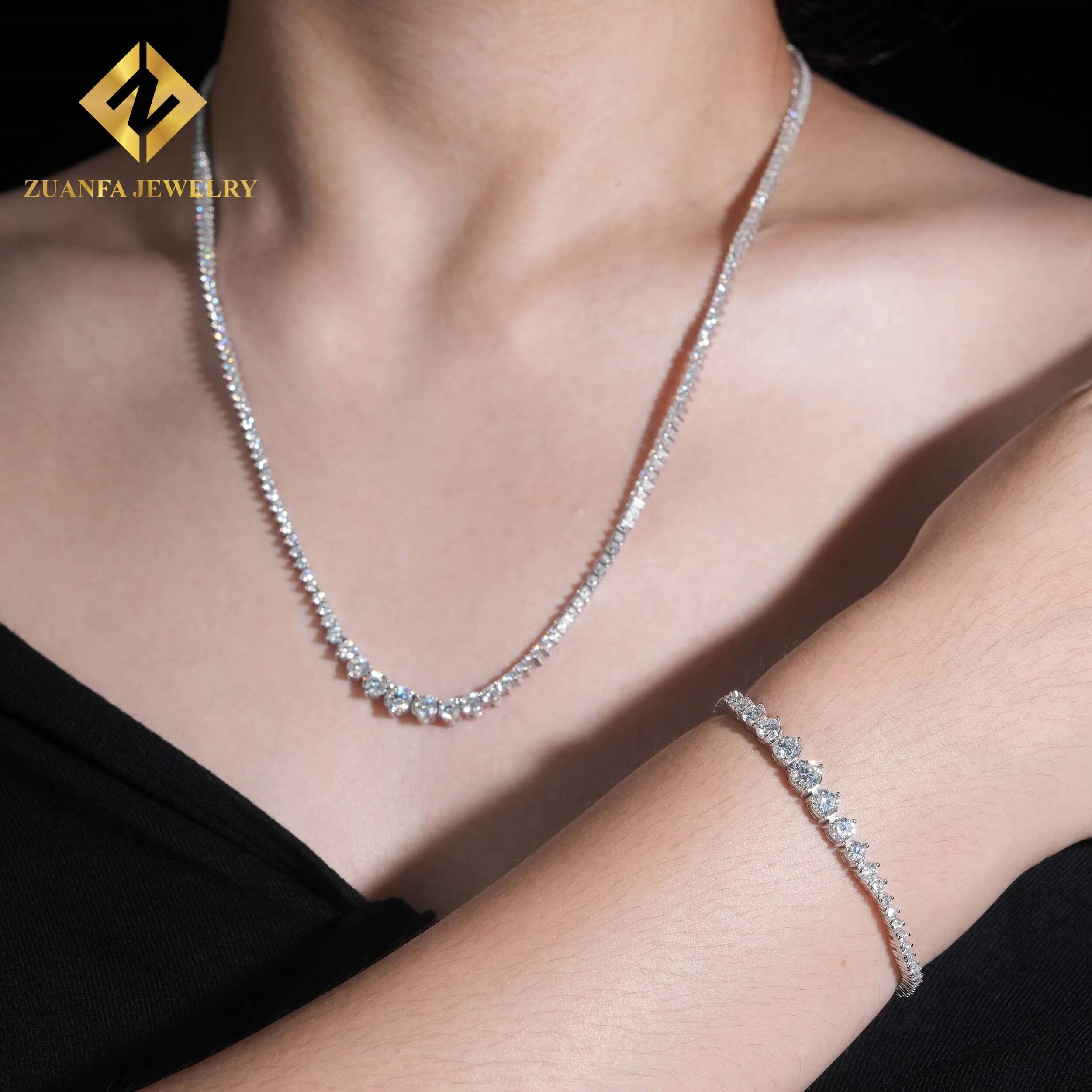 Pass Diamond Tester 2mm VVS Moissanite Tennis Chain 925 Silver Hip Hop Jewelry Bracelet Necklace Iced Out Moissanite Link Chain