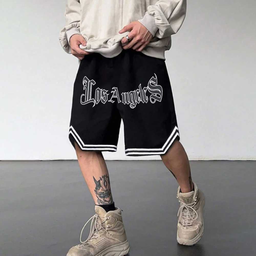 Los Angeles Letter Print Mens Casual Shorts Gothic Chic Gym Shorts for Men Summer Fitness Four-sided Elastic Fabric Short Pants Y250814