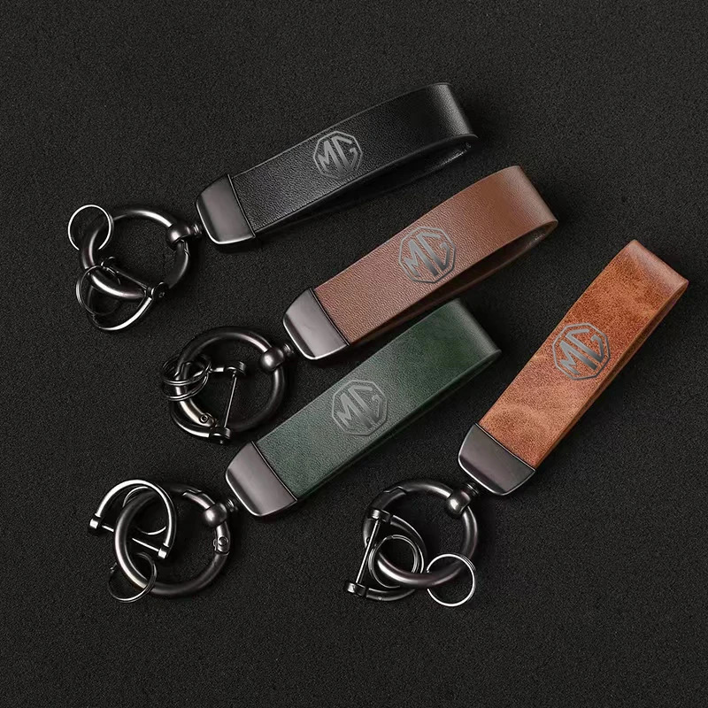 Leather Carbon Fiber Car Rings Keychain Zinc Alloy Keyrings For MG with car accessories 250811