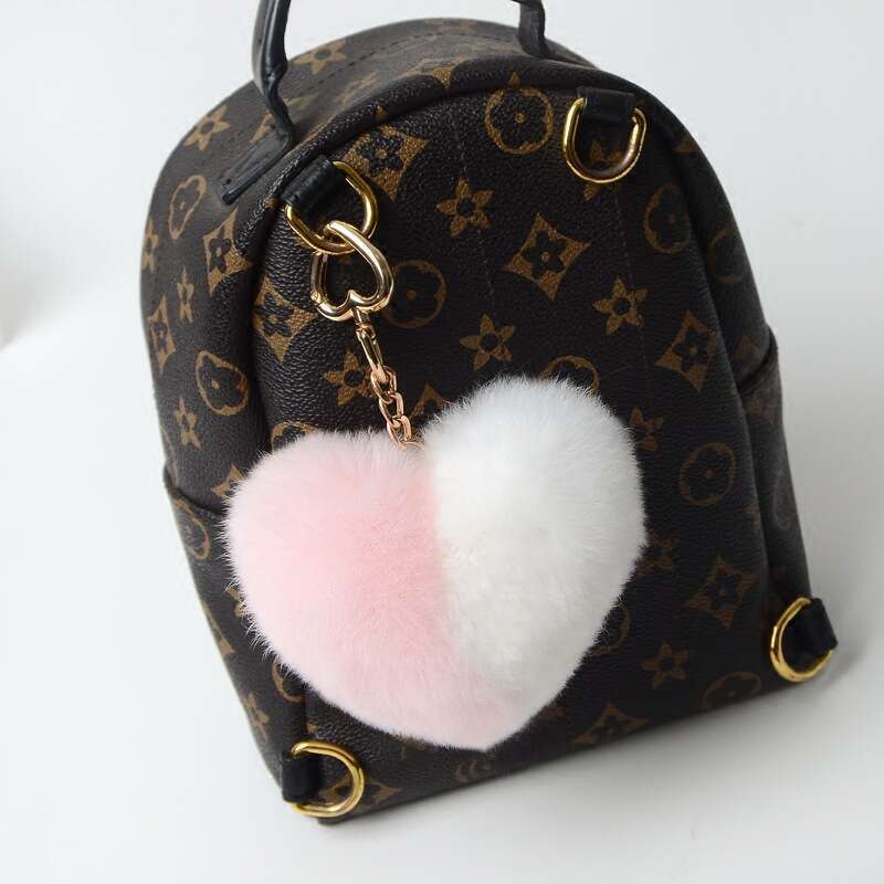 New Genuine Keychain Bag Plush Accessory Heart Rex Rabbit Fur Pendant