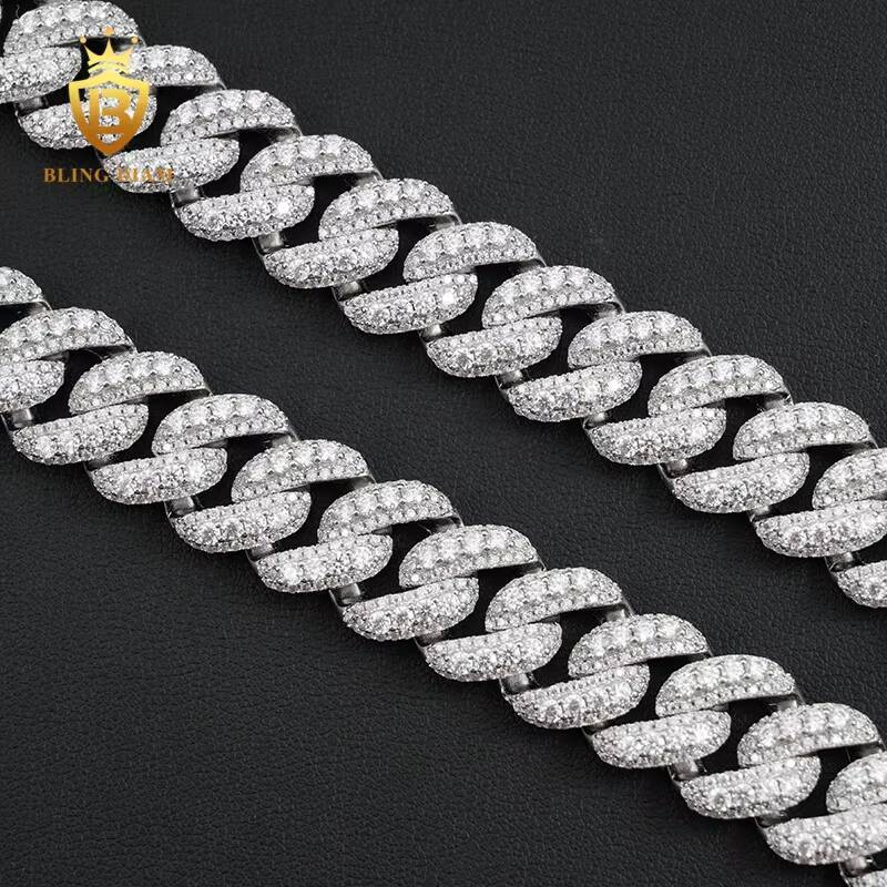 Custom Pass Diamond Tester Hip Hop 925 Iced Out 15MM Cuban Chain Necklace VVS Moissanite Cuban Link Chain Necklace