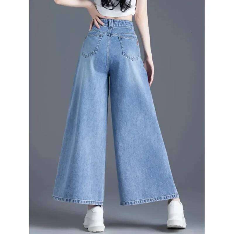 Korean Version Female Cowboy Skirt Trousers Women's Wide Legs Pants 2025 Spring Fashion High Waisted Ladies Jeans Design Sense