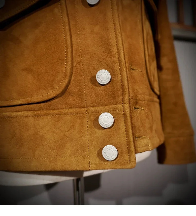 Italian Suede Leather Jacket Short Slim Fit Farmer R * L Three Pocket American Retro Amikaki for Men 250808