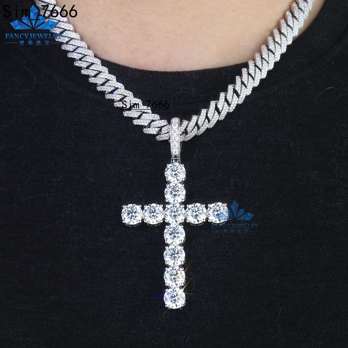 10mm 10K/14K/18K Gold D VVS1 Moissanite Cross Pendant Charms Can Pass Diamond Tester Hip-Hop Style Jewelry for Children