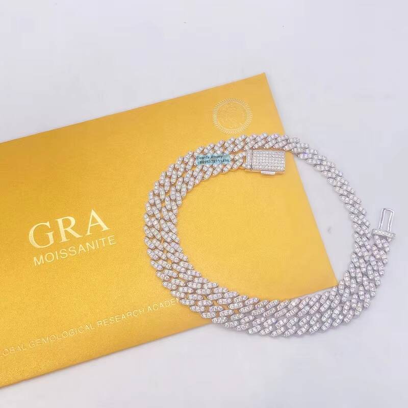 GRA Certificates Pass Diamond Tester Moissanite Jewelry 8mm Iced Out Cuban ChainChocker Necklace