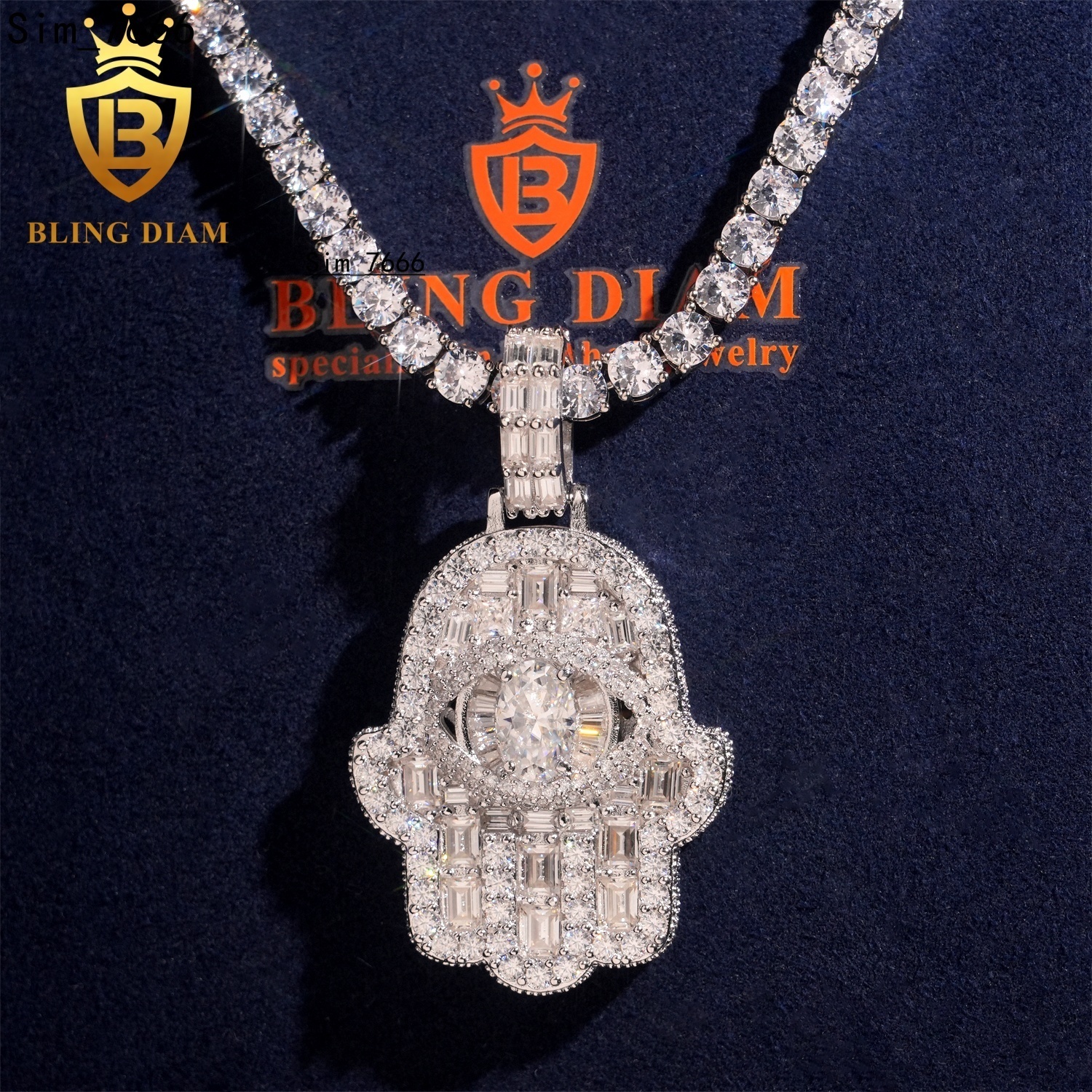 Top Quality Hip Hop Rapper Charms Silver 925 Iced Out VVS Moissanite Diamond Hamsa Pendant Fine Jewelry