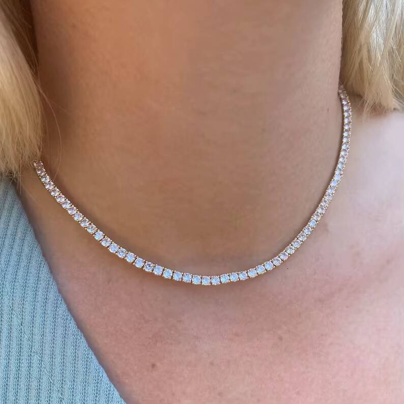 Hip Hop 2mm 3mm Iced Out 925 Silver Sparkling Moissanite Tennis Chain