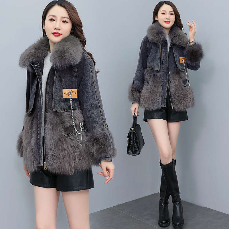 Stitching Denim Women Jacket 2025 New Winter Fashion Cowboy Outerwear Female Tops Casual Jeans Overcoat Ladies Windbreaker Co