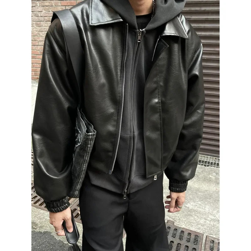 DM Tenacious Cleanfit Cropped Vintage American Style Leather Jacket Boxy Jacket For Men Loose Fit Shoulder Length Coat 250814