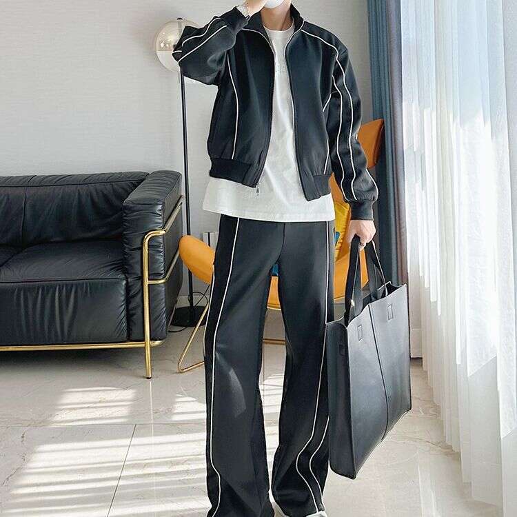 High-End Cool Casual Sports Suit For Men Loose Design Cardigan Jacket Wide-Leg Pants Two-Piece Set Trendy B5