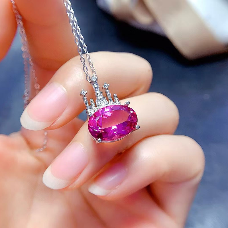 925 Silver gemstone ring natural topaz pendant 10mm*14mm genuine pink topaz jewelry silver crystal necklace for women 18K gold plated silver gemstone 