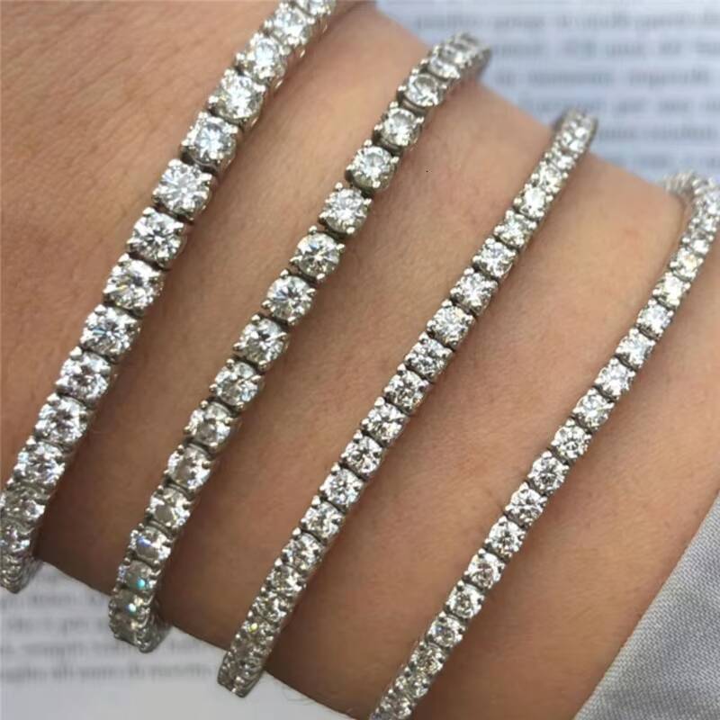 ZF Iced Out Moissanite Stone Bracelet Sterling Silver 925 Tennis Bracelet Women Men Diamond Jewelry 925 Sterling Silver Bracelet