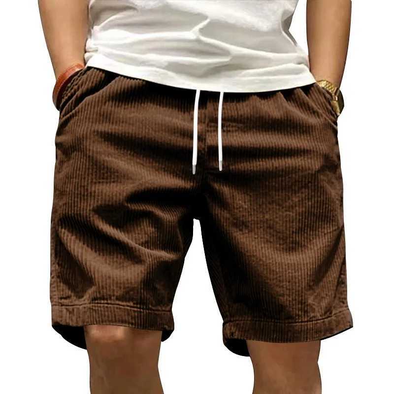 American Heavy Cargo Shorts Mens Summer Solid Color Five Cent Shorts Trend Retro Corduroy Fashion Brand Mens Casual Shorts Y250814