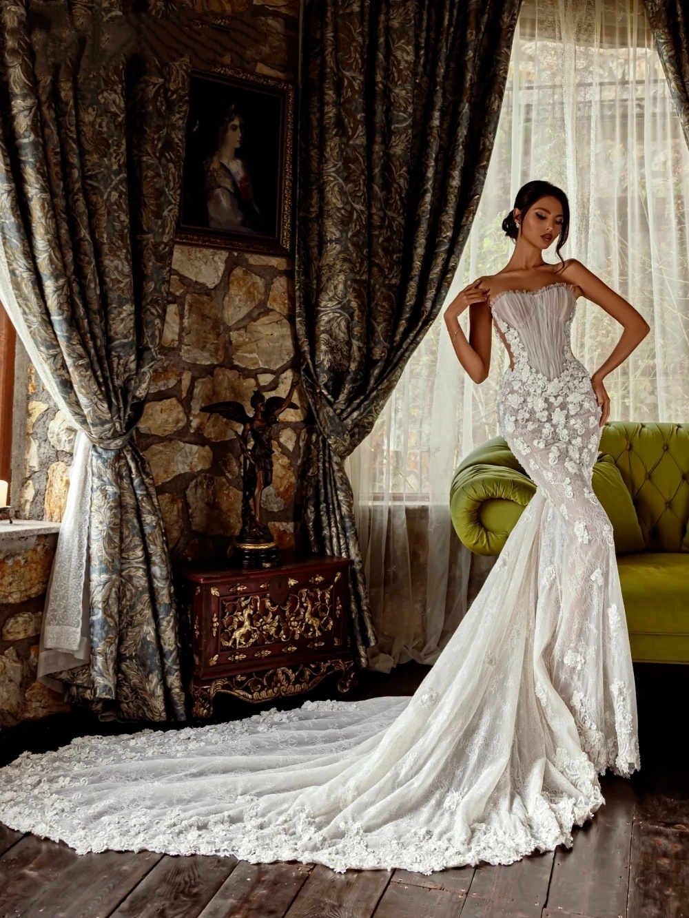 Elegant Wedding Dresses See Through Appliques Bridal Gowns Strapless Sleeveless Illusion Mermaid Backless Customized Vestidos De Novia Plus Size