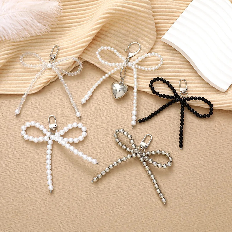 Bohemian Bowknot Heart Keychain Women Sweet Charm Pearl Bow Backpack Key Ring Handmade Jewelry Ornament Bags Pendants Gifts 250811