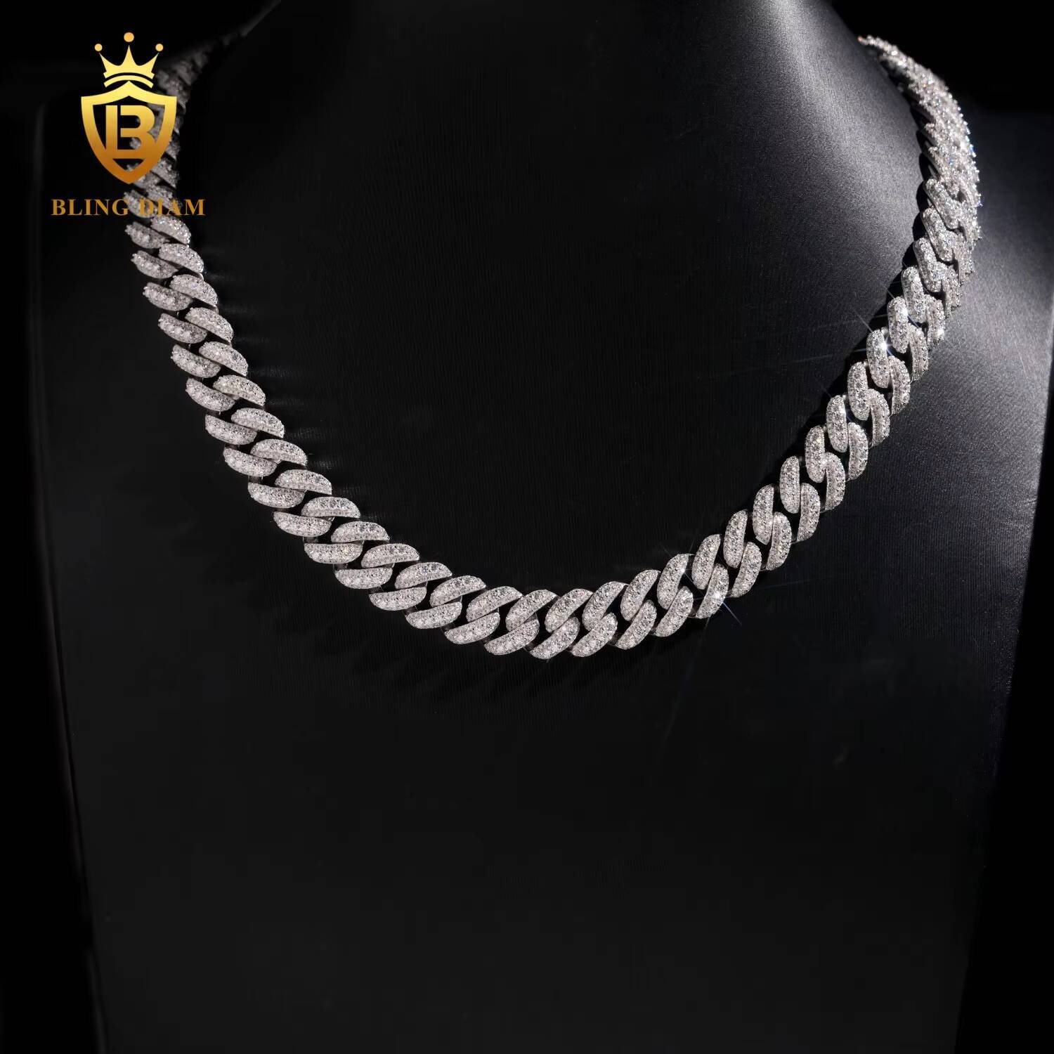 Trendy Wholesale VVS 13mm Moissanite Diamond 925 Sterling Silver Cuban Chain Necklace for Men and Women