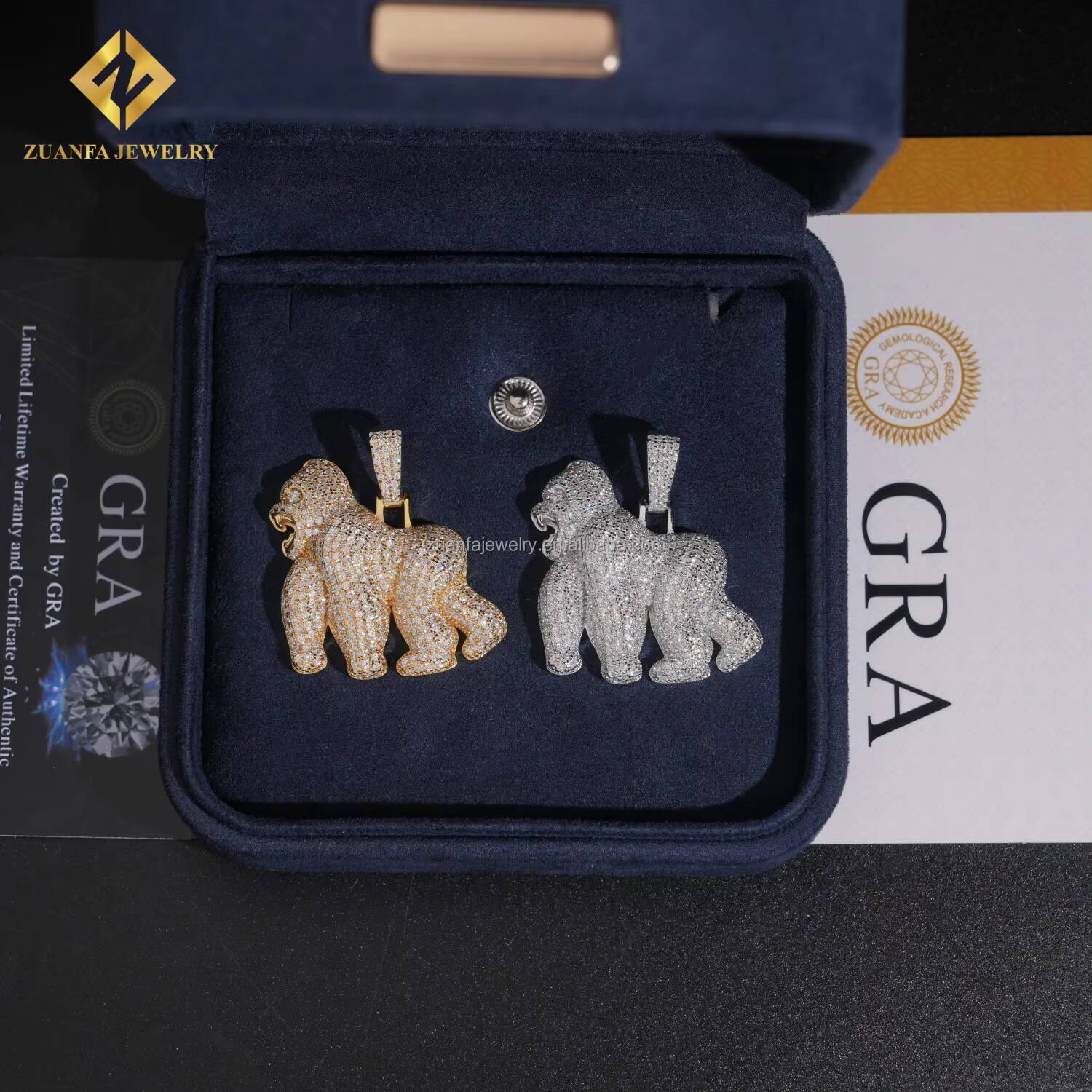 Drop Shipping Ship From USA Local Stock GRA Certificate Iced Out Hip Hop Jewelry 925 Silver Moissanite Diamond Gorilla Pendant