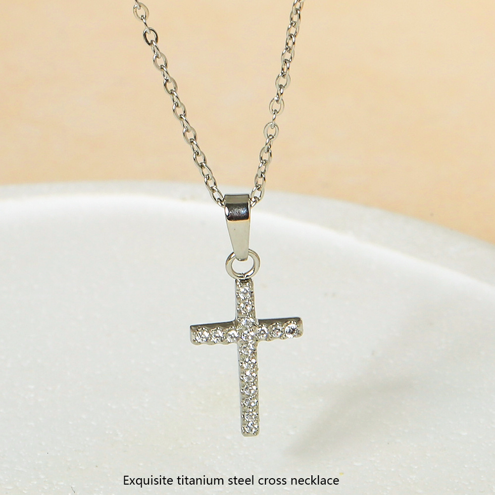 Titanium Cross Non-Fading Jewelry for Women Light Niche High-End Feel Stainless Steel Zircon Necklace Pendant Jewelry for Women